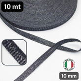 10 meters 10mm Black Silver Cotton Lurex Herringbone Tape - Made In Italy - ACCESSOIRES LEDUC BV